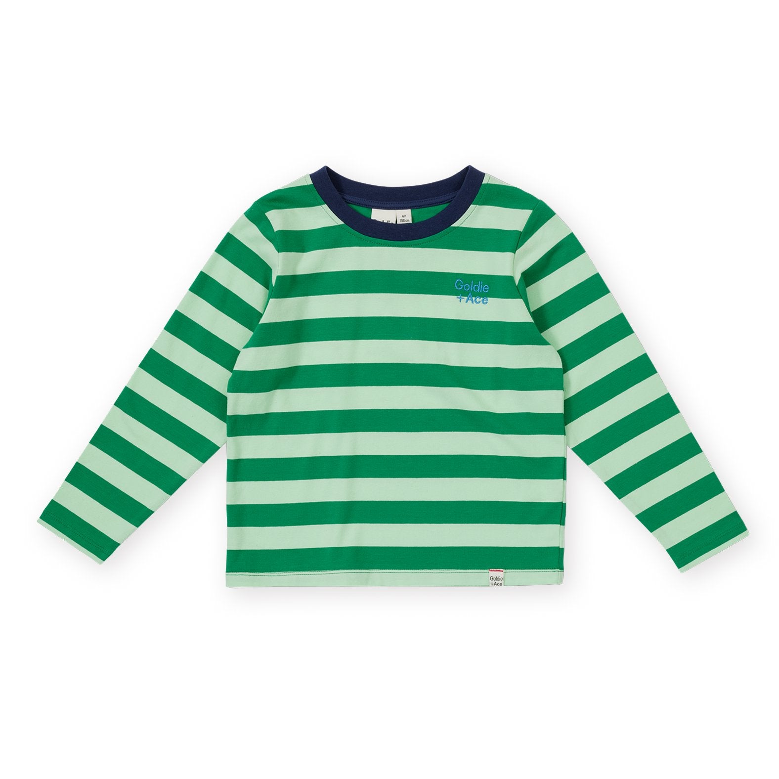 Goldie & Ace Essential Stripe Long Sleeve Top Green, product flat lay