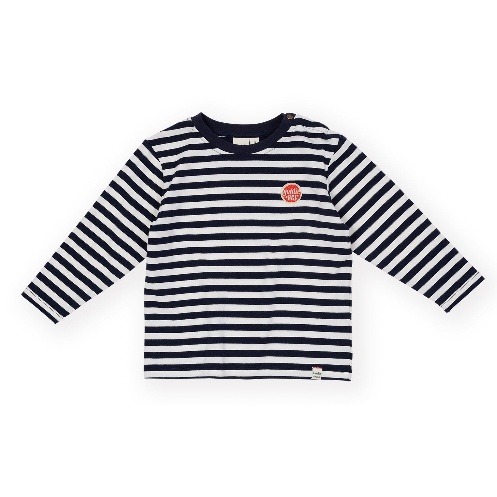 Goldie & Ace Essential Stripe Long Sleeve Top Navy, product flat lay