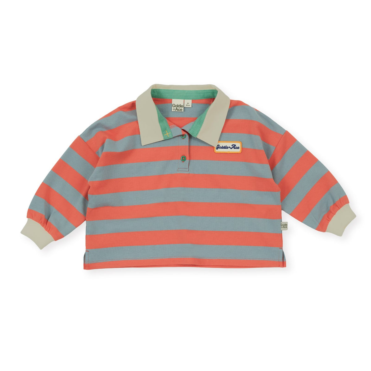 Goldie &amp; Ace Rugby Stripe Terry Sweat Top Orange, product flat lay