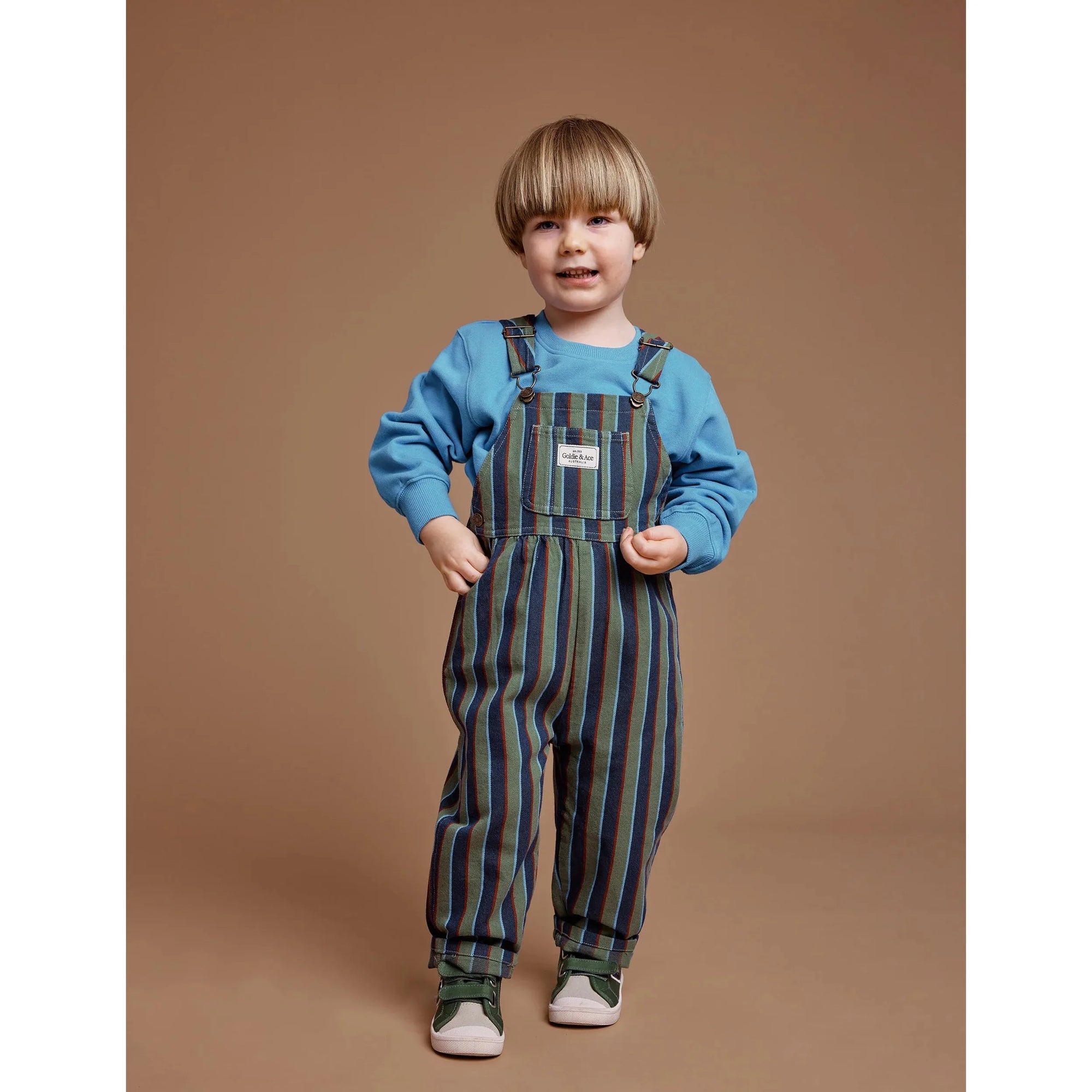 Ace Twill Overalls Heritage Stripe - Green Blue