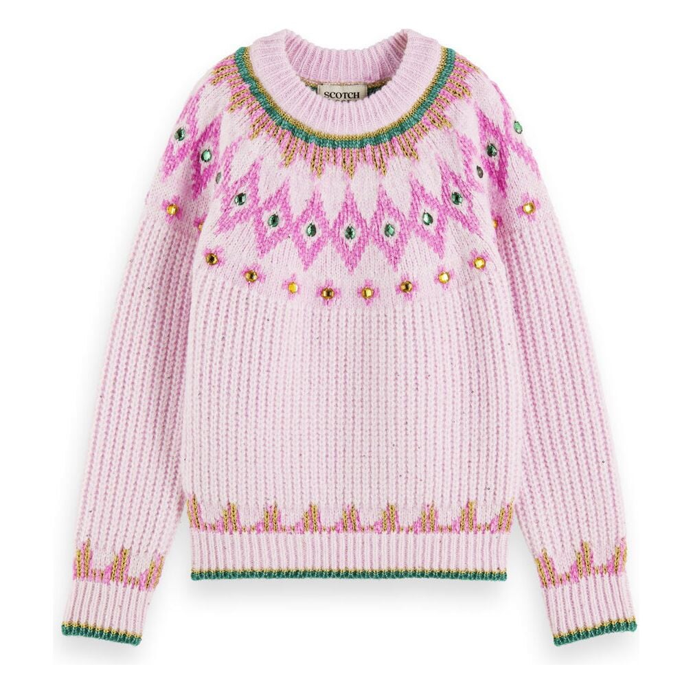 Intarsia Rhinestone Pullover