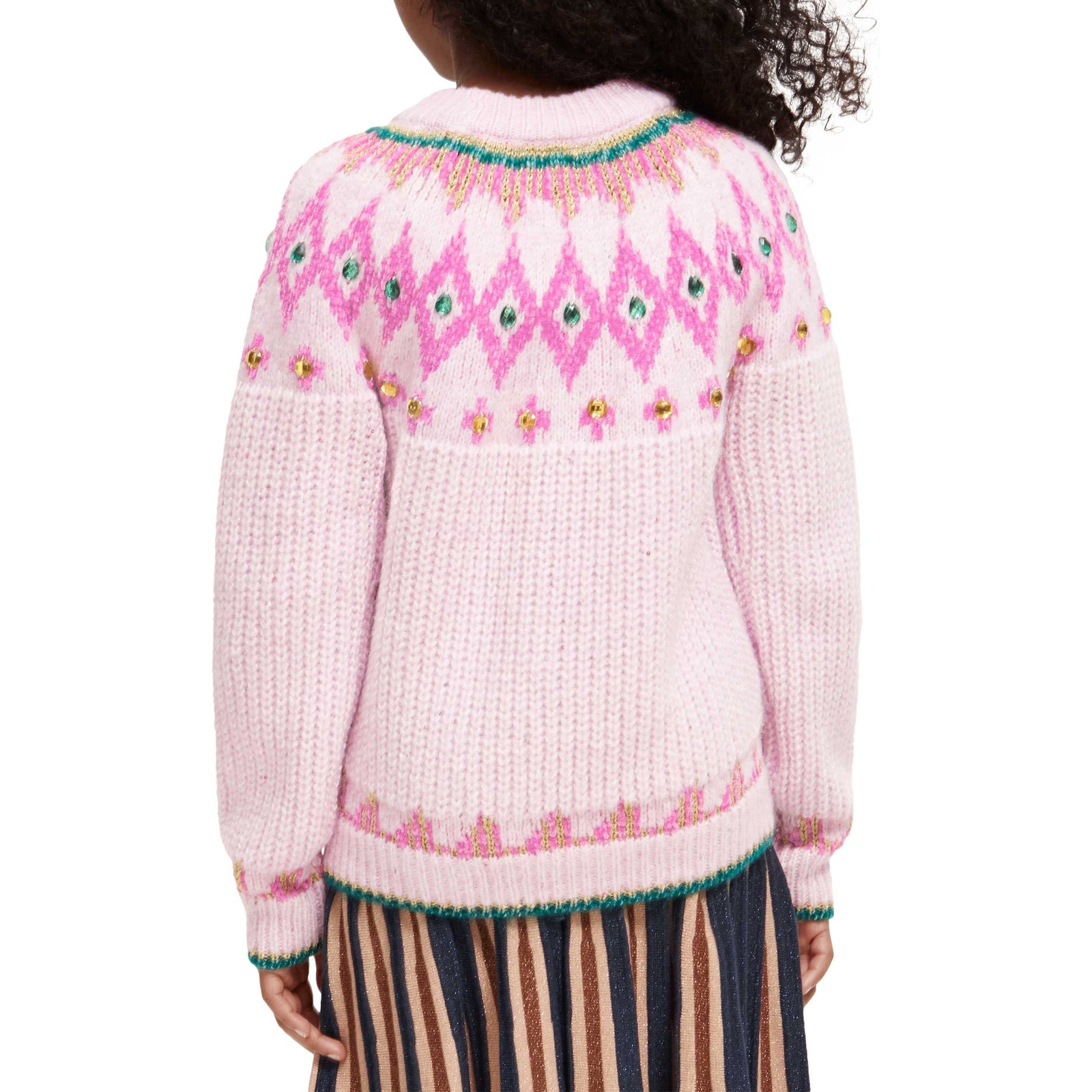Intarsia Rhinestone Pullover