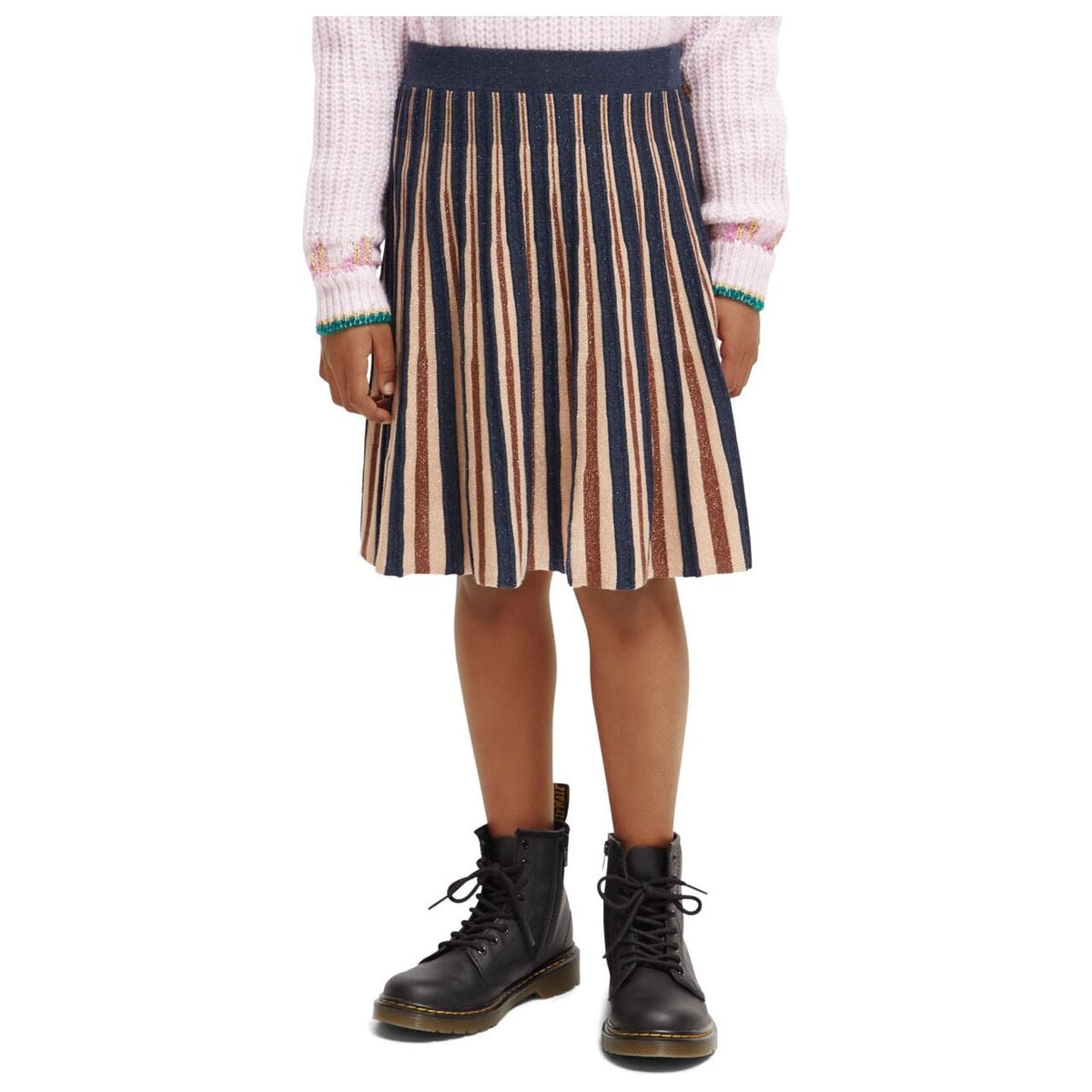 Pleated Knitted Glitter Midi Skirt