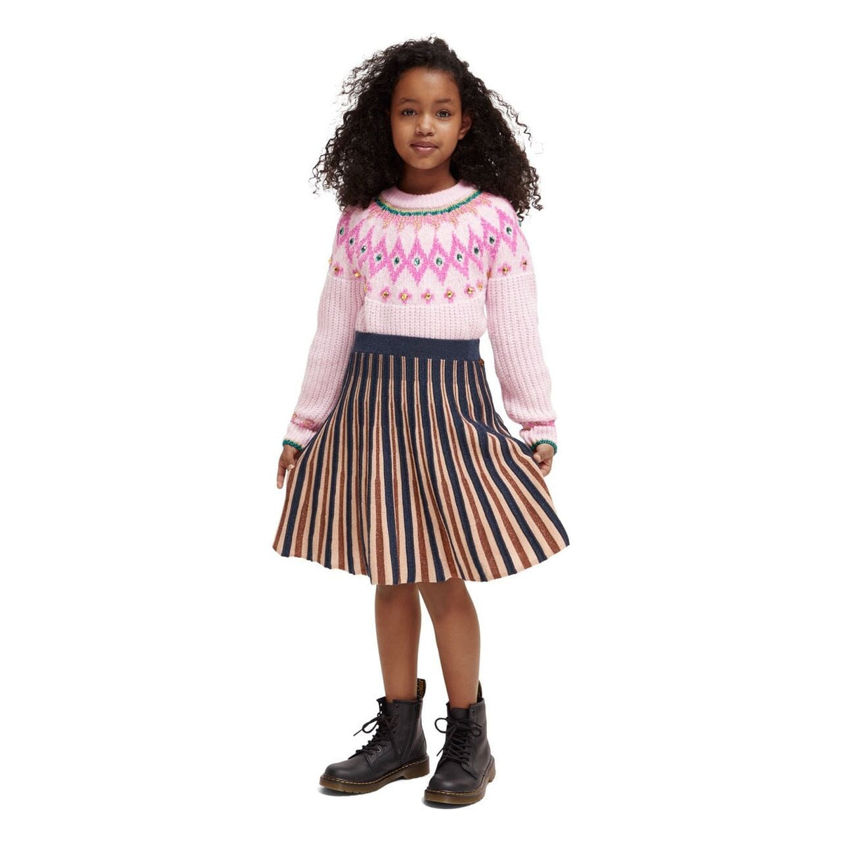 Pleated Knitted Glitter Midi Skirt