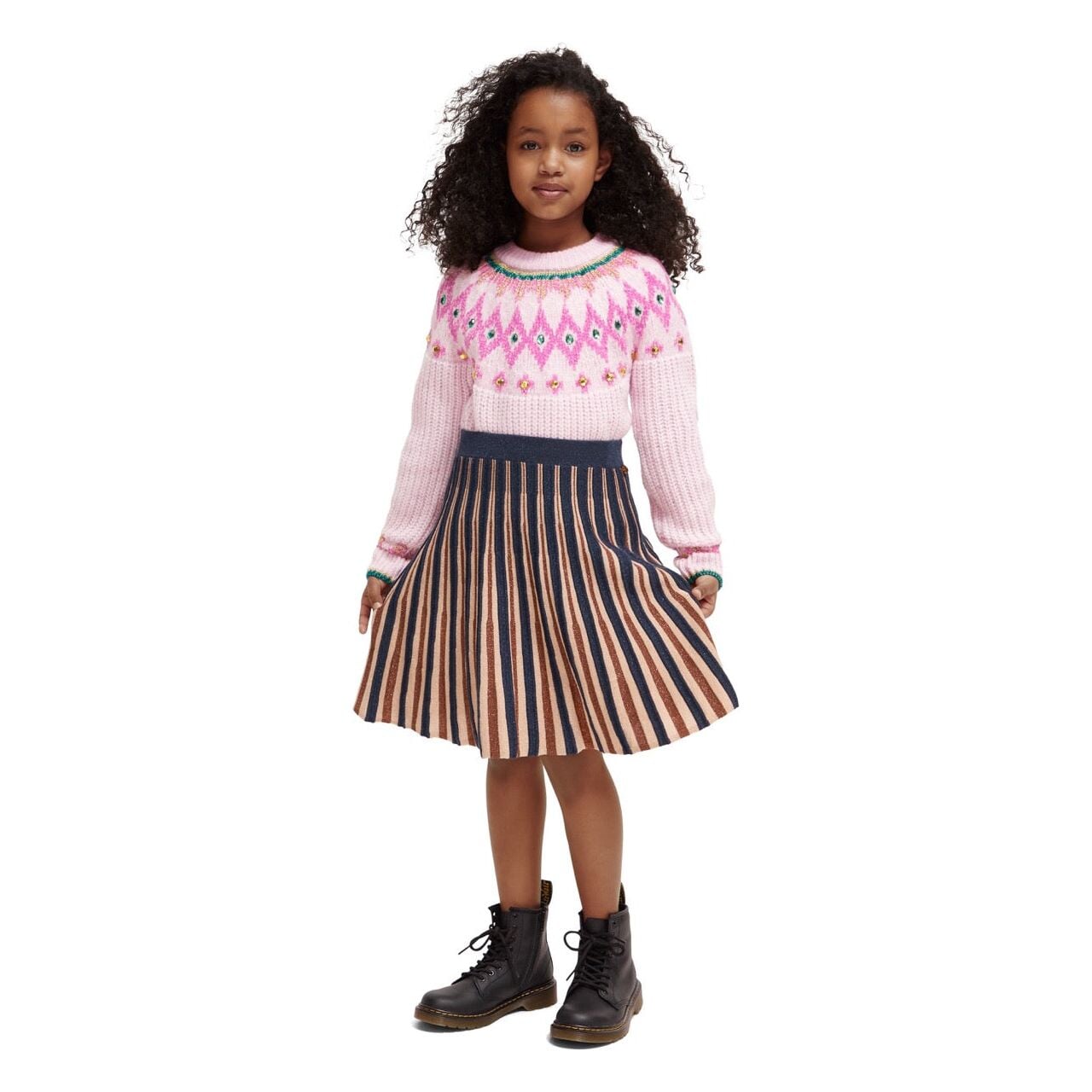 Pleated Knitted Glitter Midi Skirt