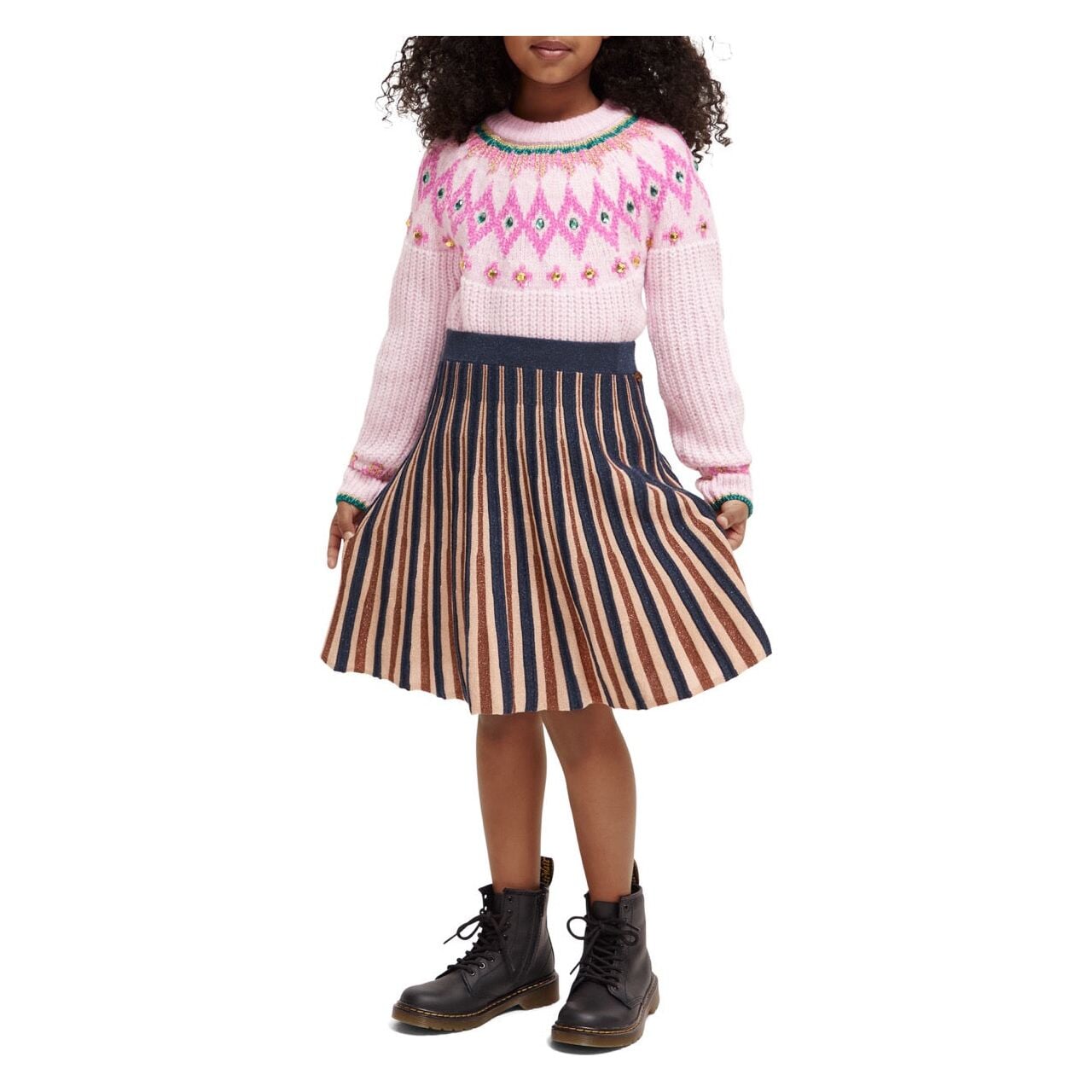 Pleated Knitted Glitter Midi Skirt