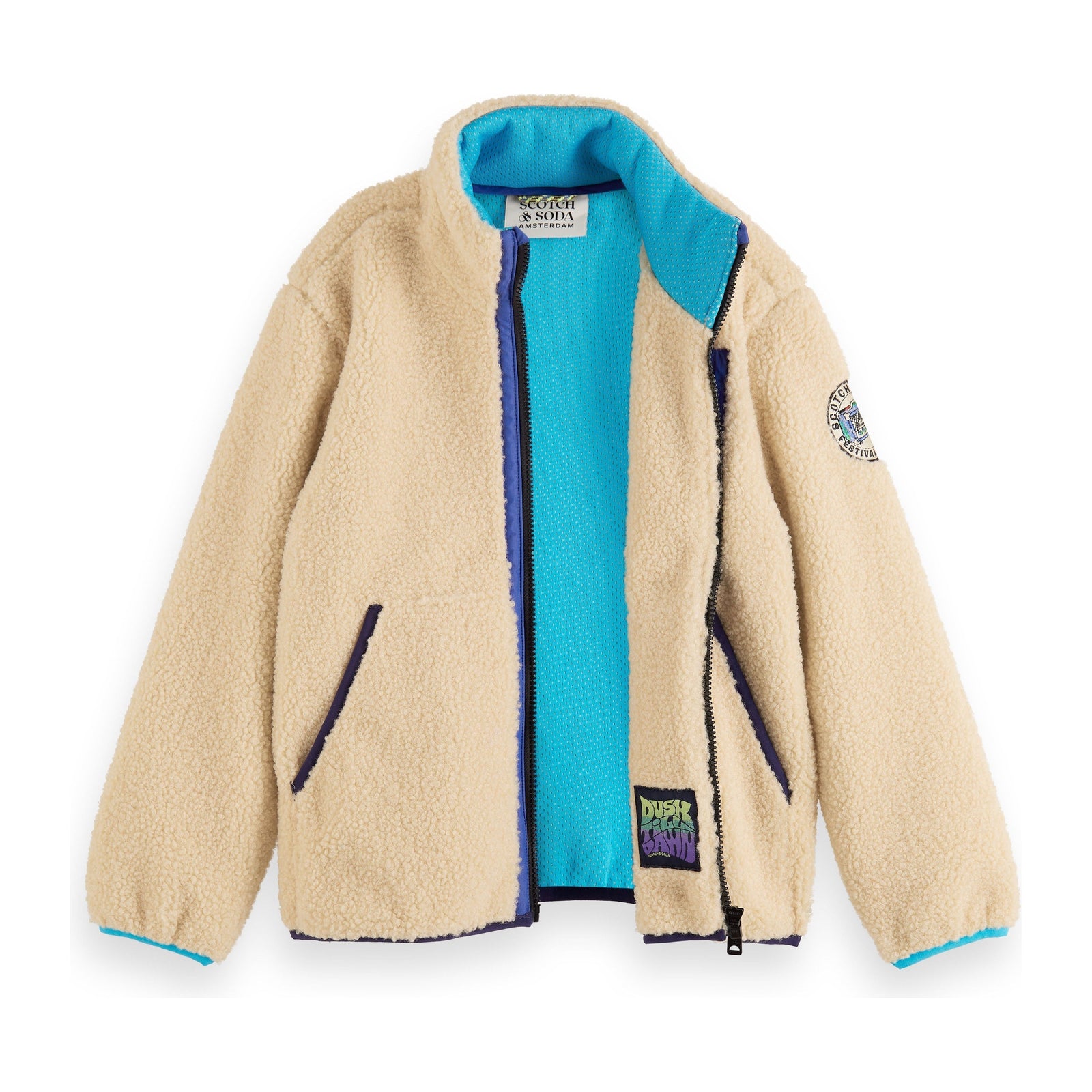 Contrast Pocketed Teddy Jacket