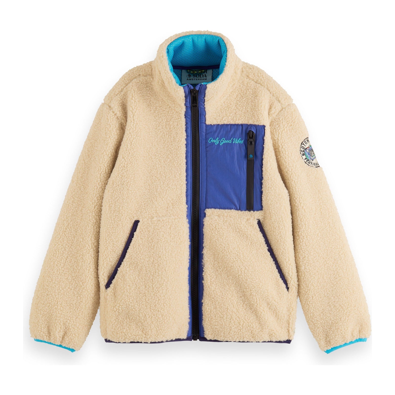 Contrast Pocketed Teddy Jacket