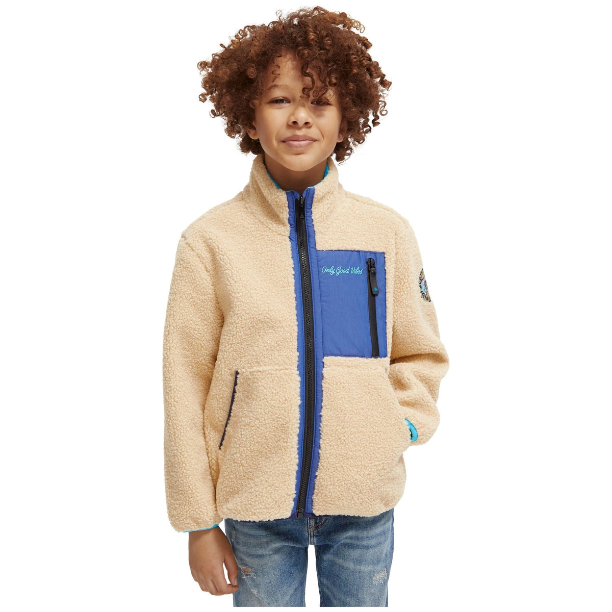 Contrast Pocketed Teddy Jacket