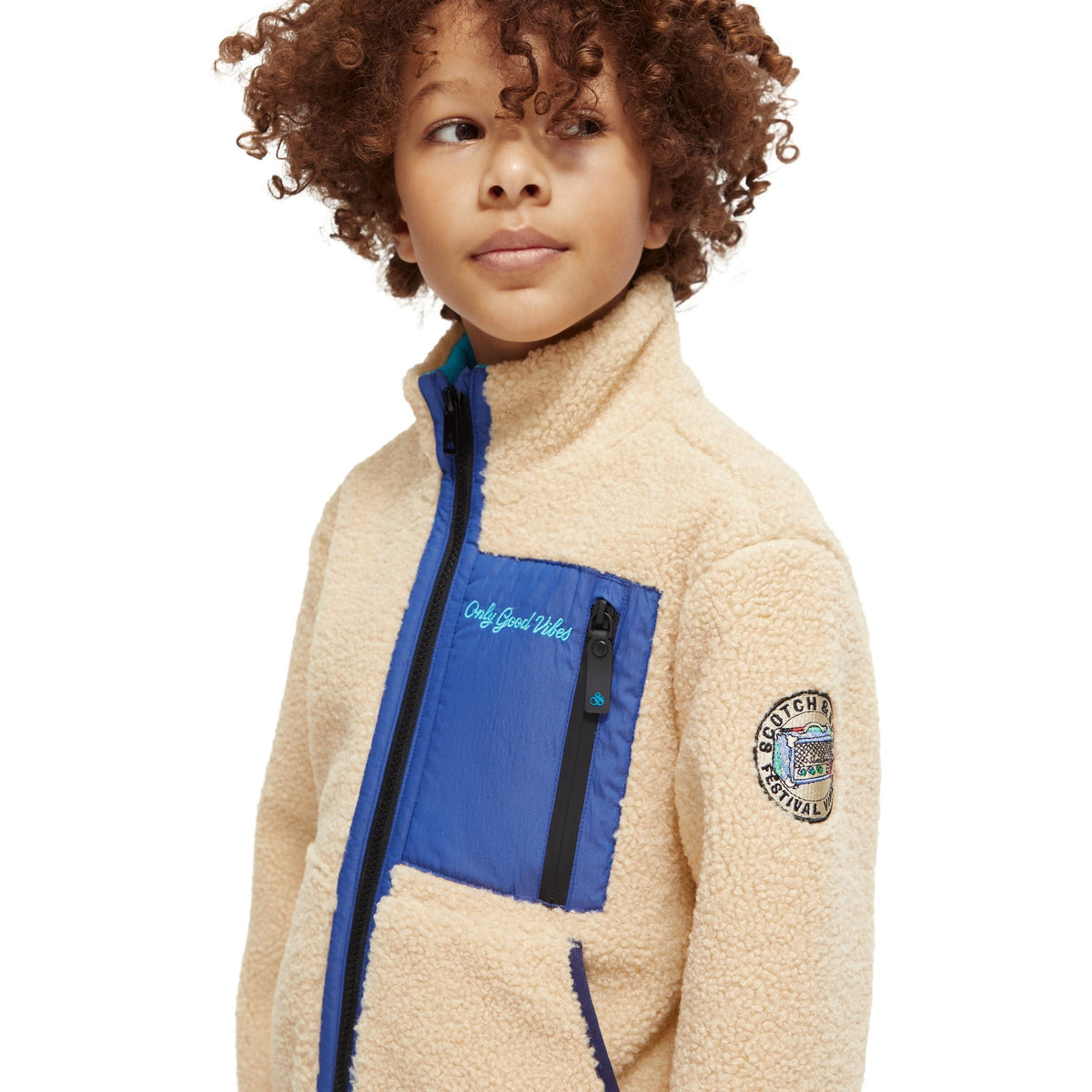 Contrast Pocketed Teddy Jacket