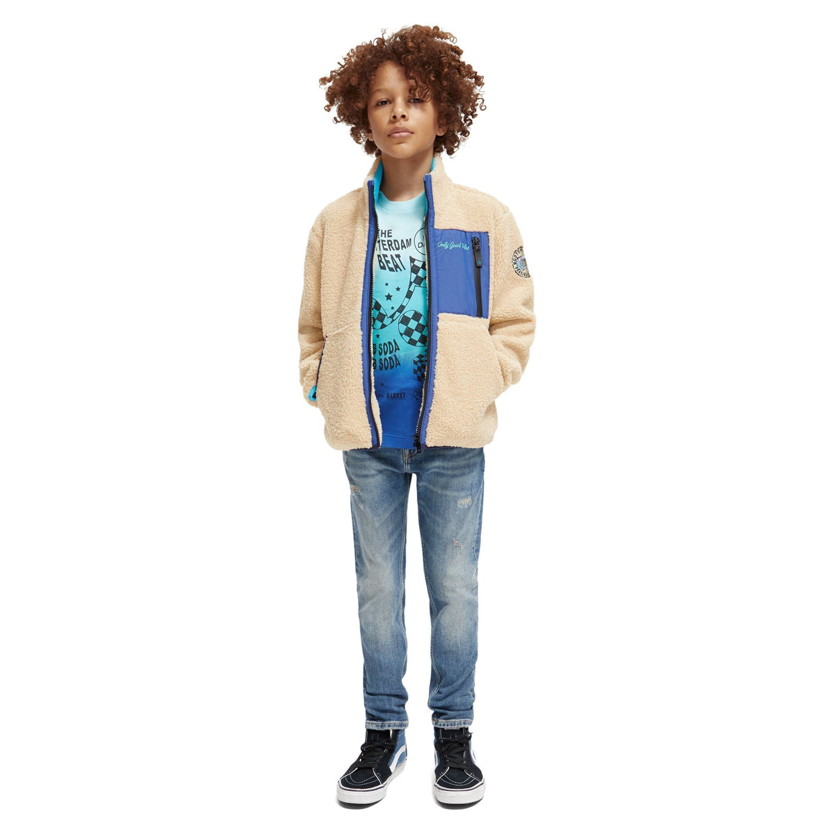 Contrast Pocketed Teddy Jacket