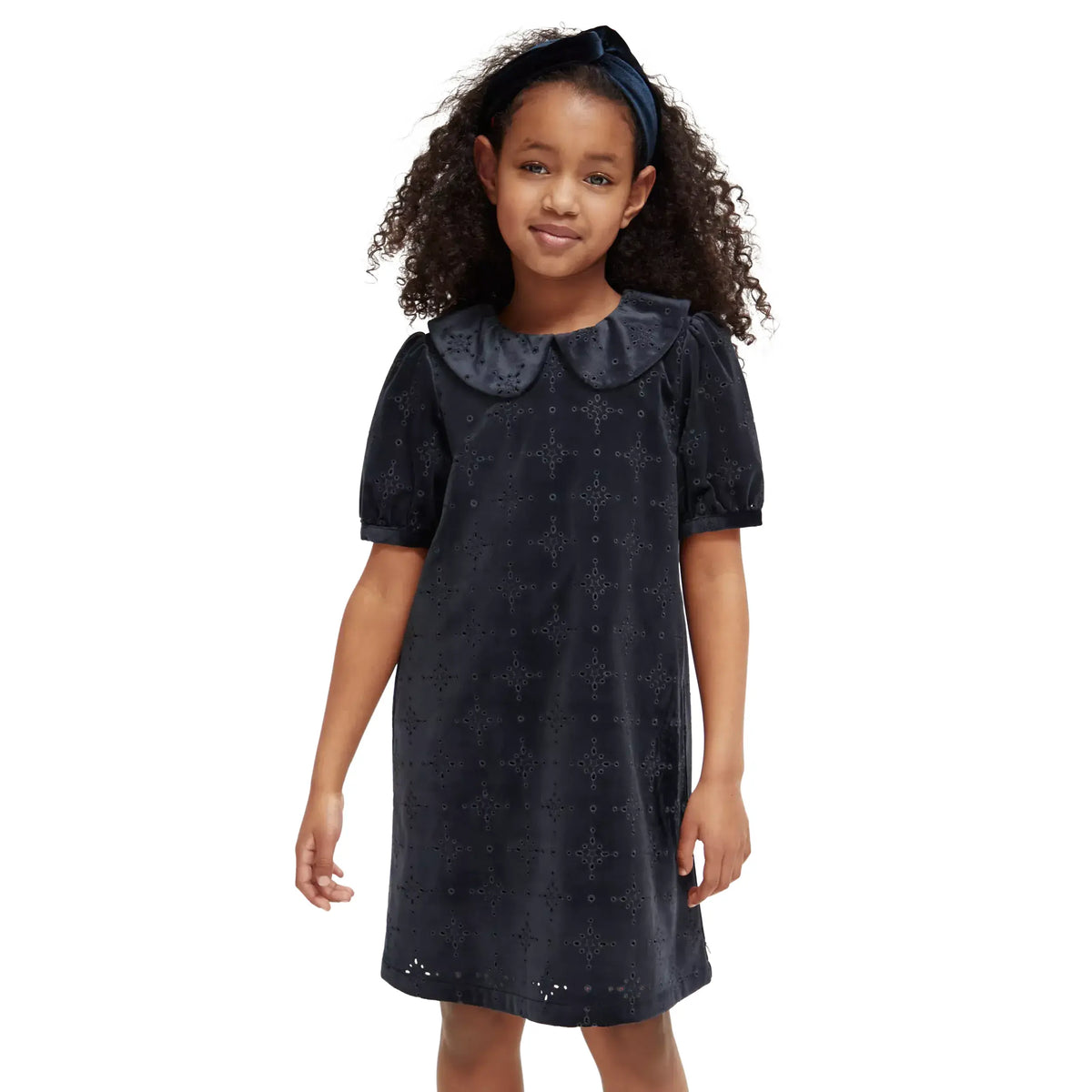Velvet Broderie Anglaise Mini Dress