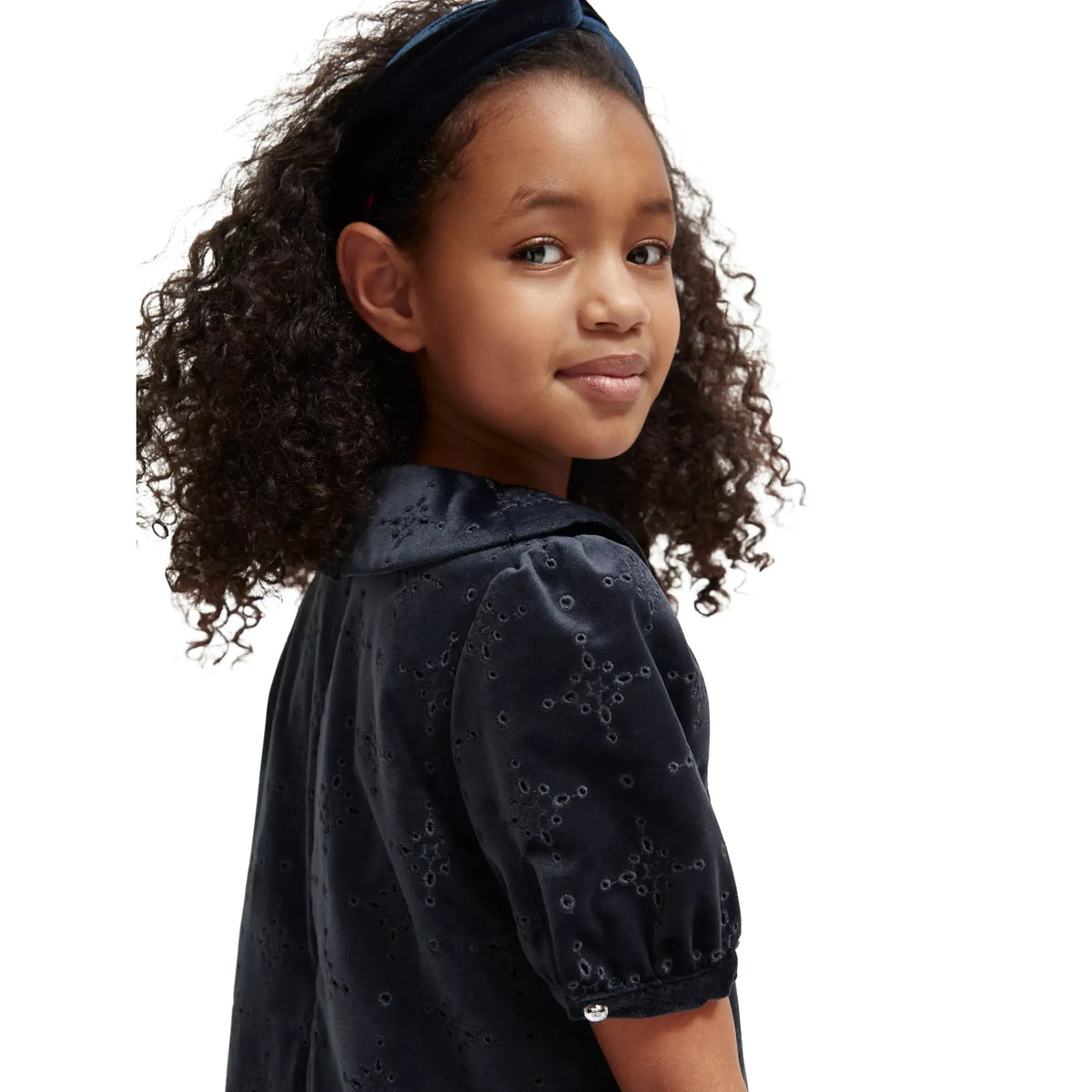 Velvet Broderie Anglaise Mini Dress