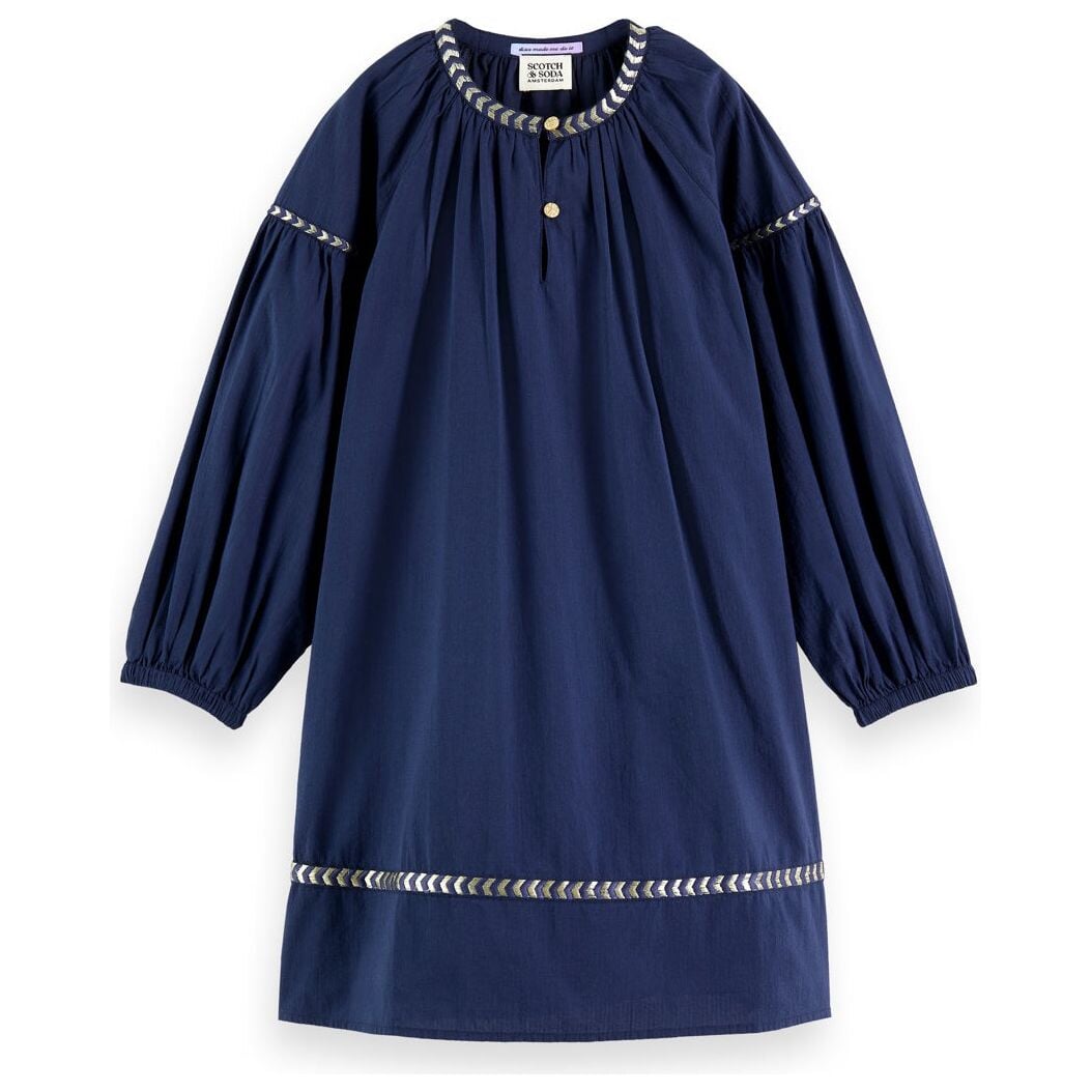Long Sleeved Glittering Embroidery Mini Dress