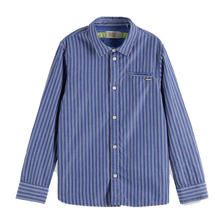 Organic Cotton Shirt With Sleeve Adjustment - Blue Stripe