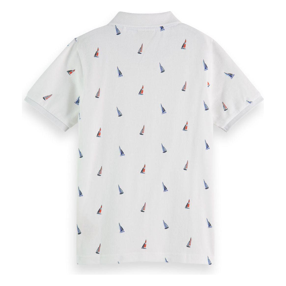 Printed Pique Polo - White Mini Sails