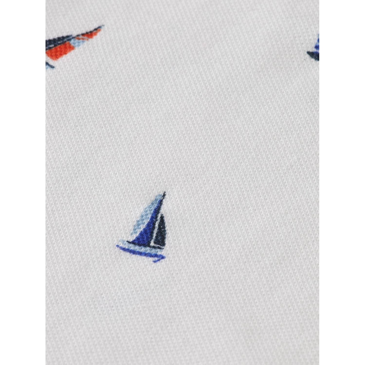 Printed Pique Polo - White Mini Sails