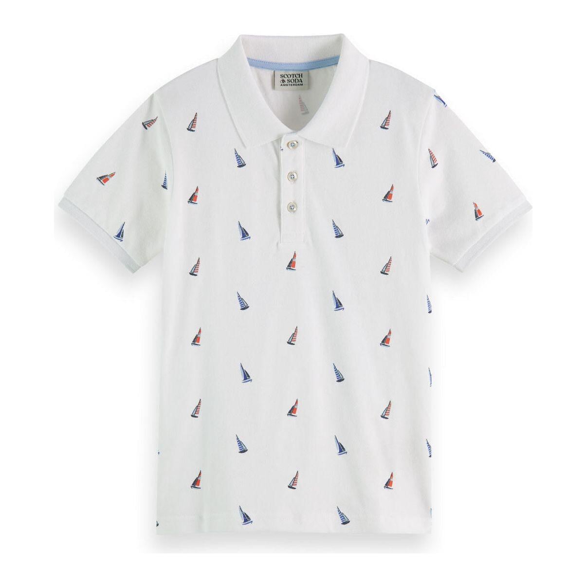 Printed Pique Polo - White Mini Sails