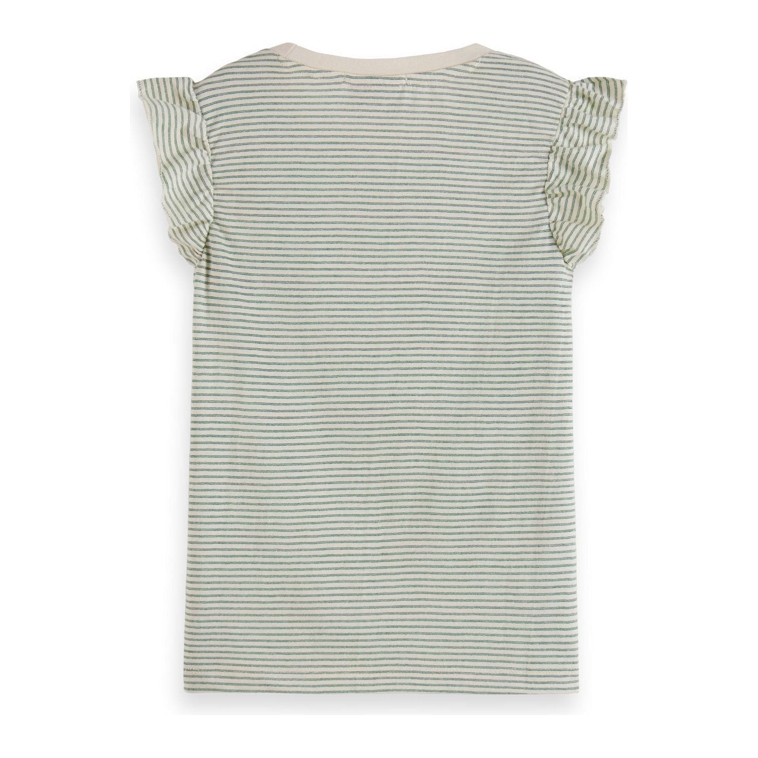 Ruffle Detail Lurex Stripe T-Shirt