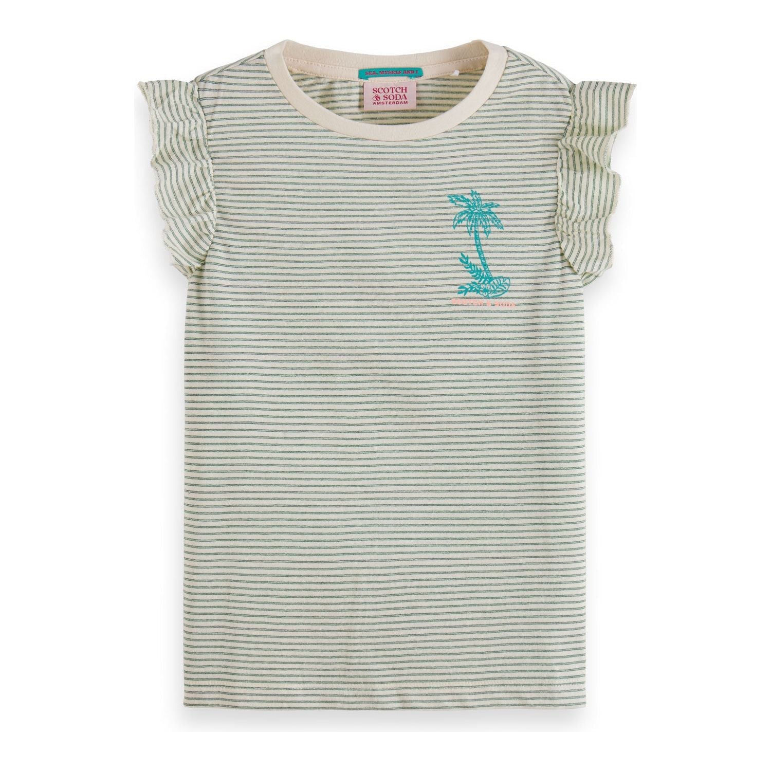 Ruffle Detail Lurex Stripe T-Shirt