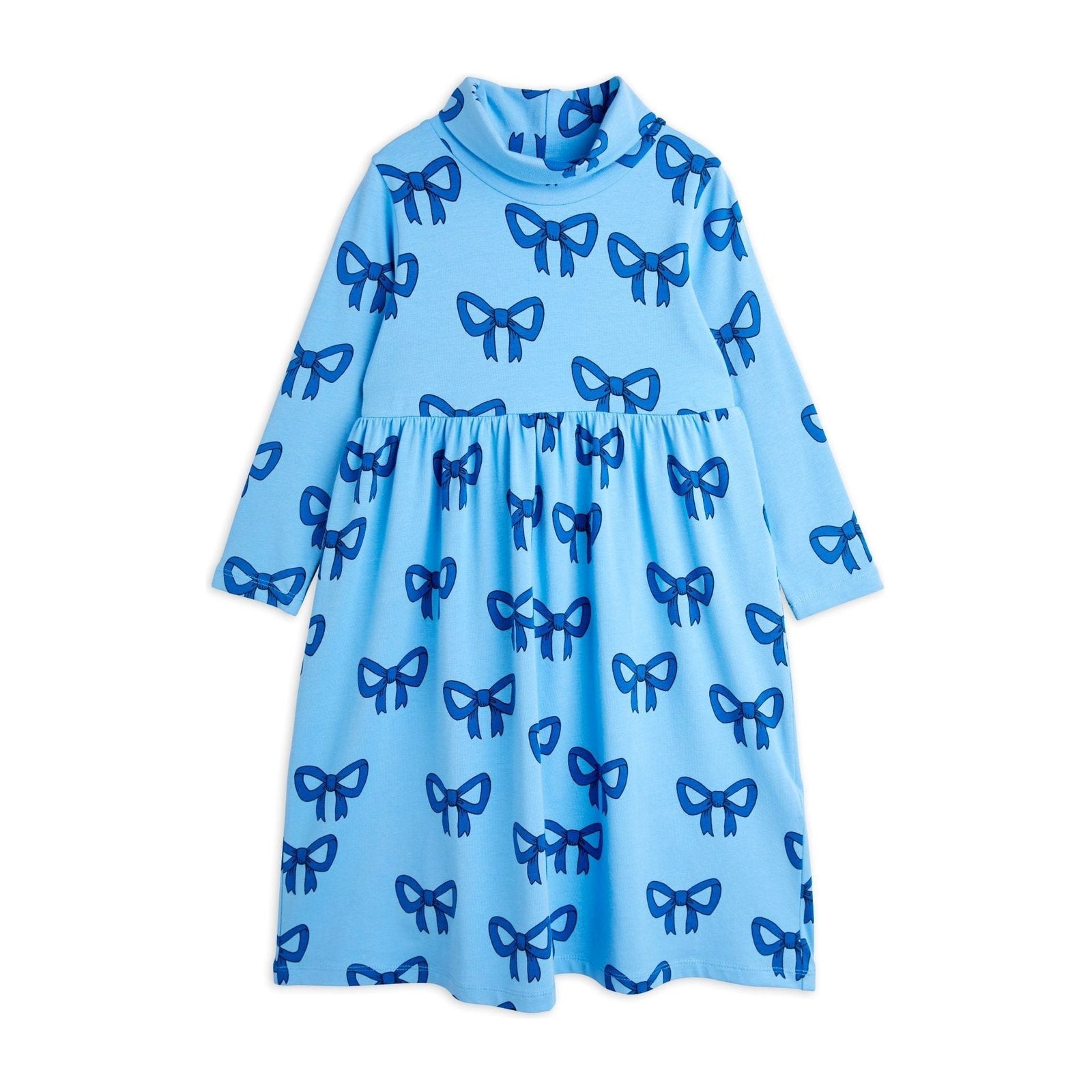 Bow Aop Ls Dress - Blue