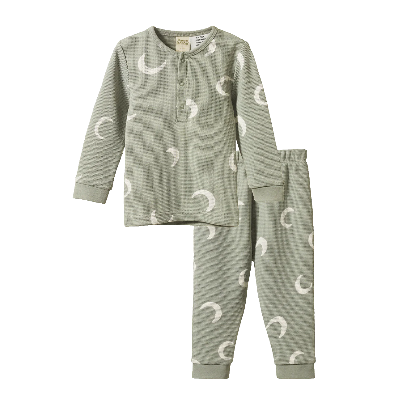 2Pc Long Sleeve Waffle Pyjamas - Crescent Print