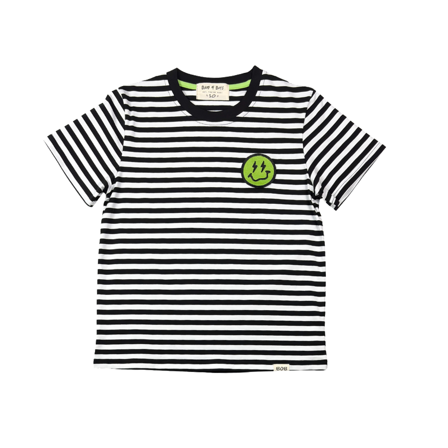 Black Striped Smiley Tee