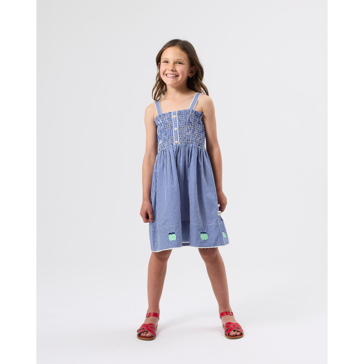 Shirred Gingham Apple Dress