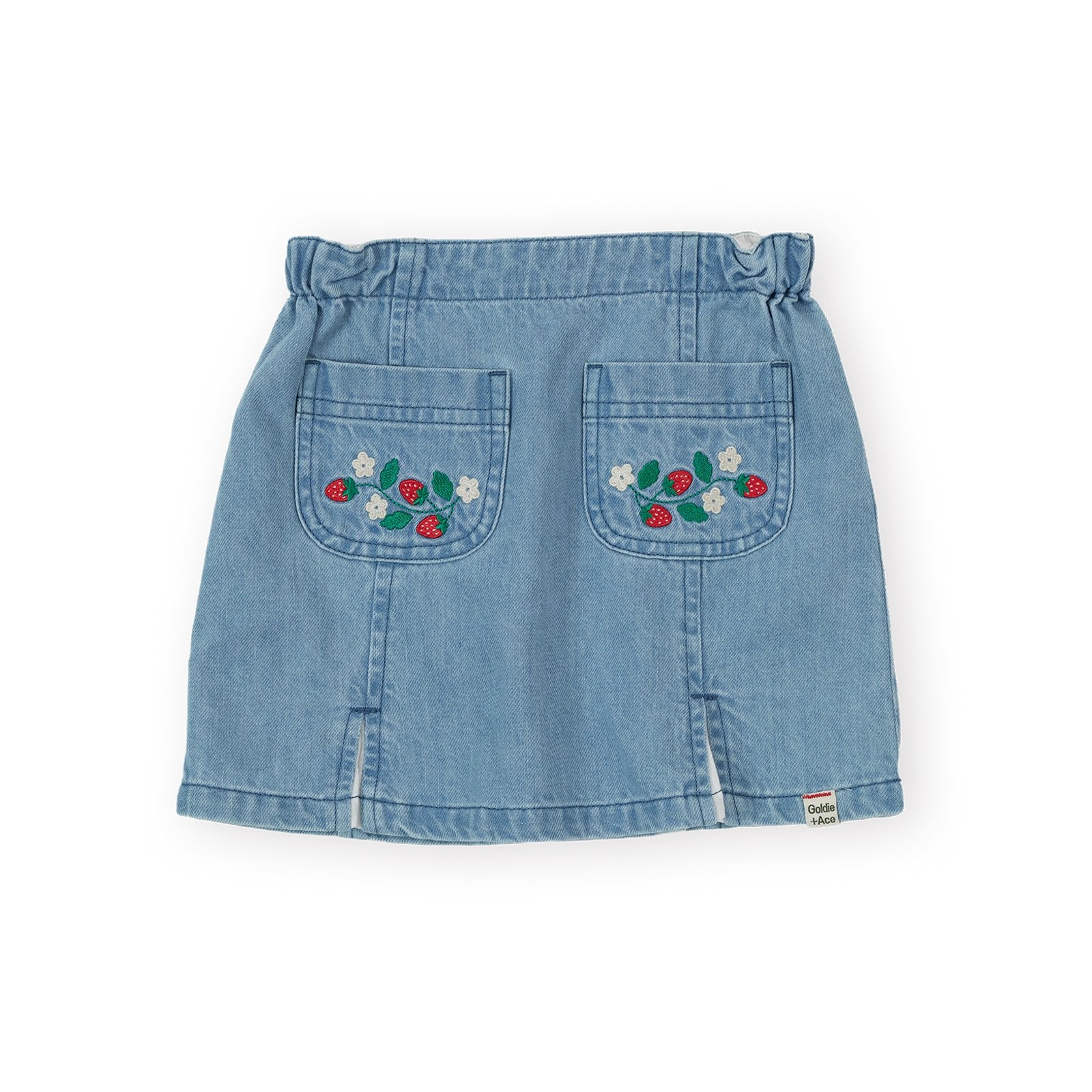 Goldie & Ace Wild Strawberry Chambray Skirt, product flat lay