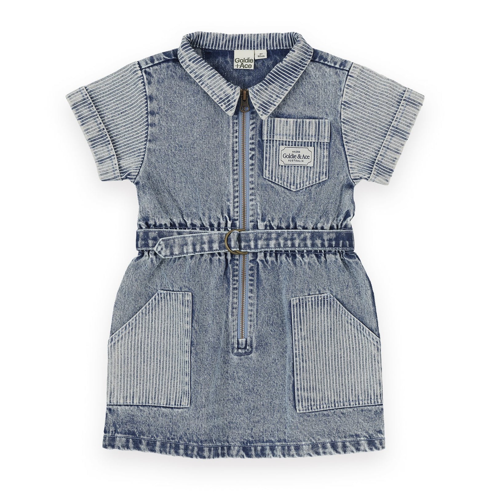 Piper Pinstripe Denim Belted Dress