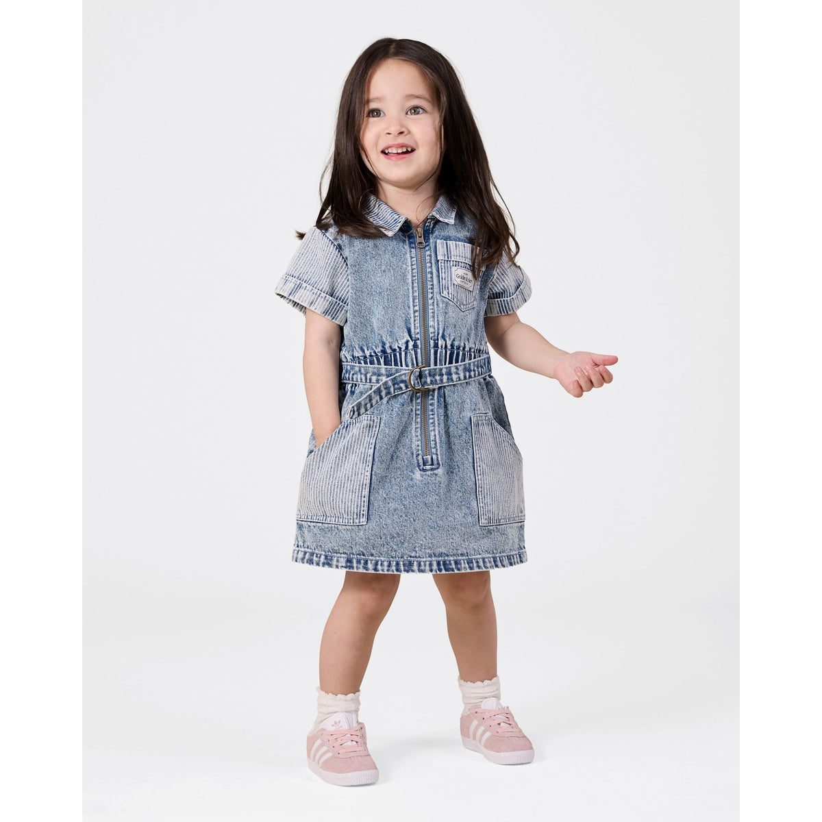 Piper Pinstripe Denim Belted Dress