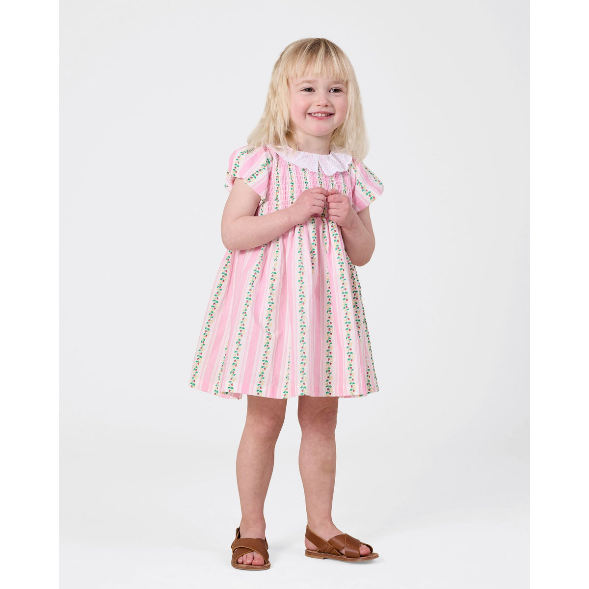 Antique Stripe Strawberry Flo Smocked Dress