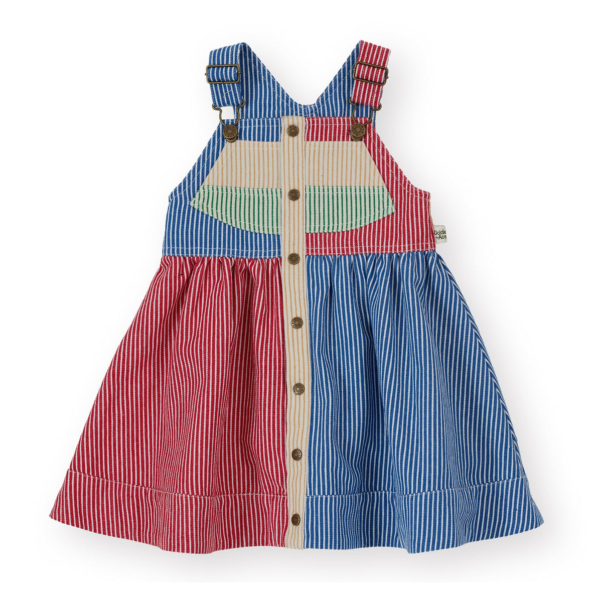 Goldie &amp; Ace Patchwork Stripe Heidi Pinafore Dress, product flat lay
