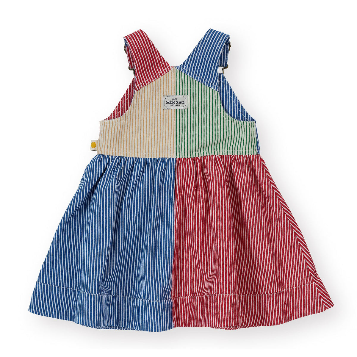 Goldie & Ace Patchwork Stripe Heidi Pinafore Dress, product flat lay 2