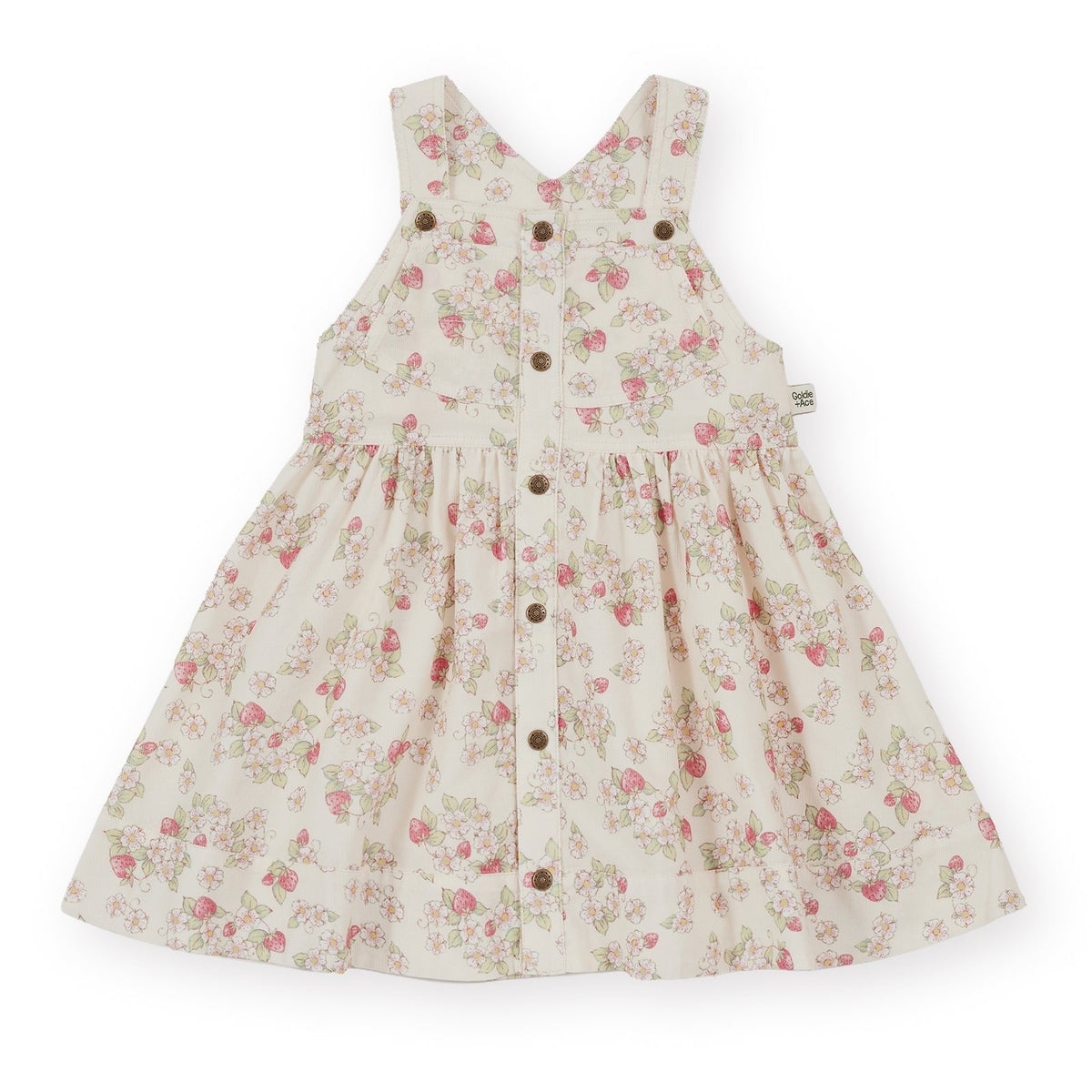 Goldie &amp; Ace Strawberry Fields Pinafore Dress, product flat lay