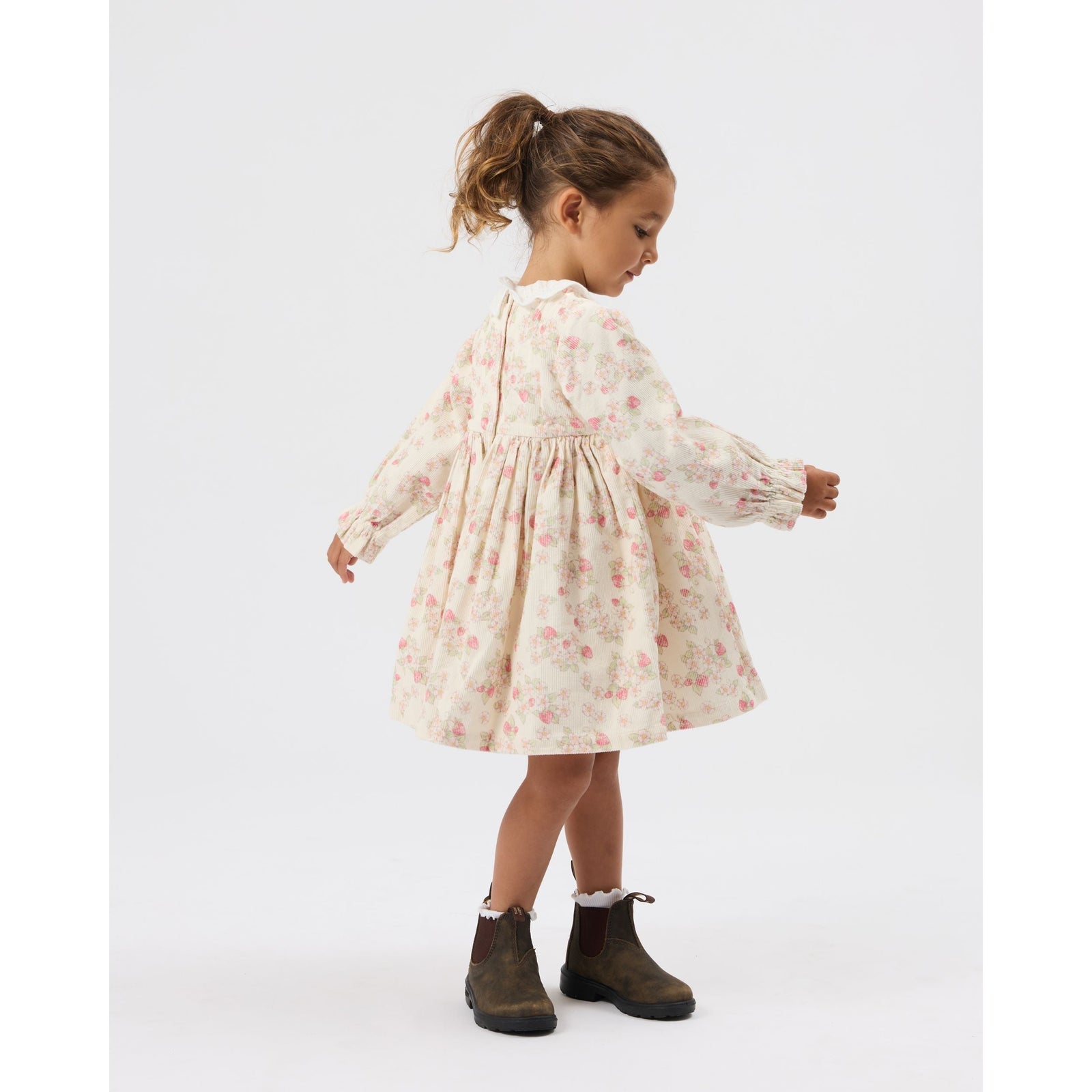 Child wearing Goldie & Ace Strawberry Fields Smocked Dress, view 4