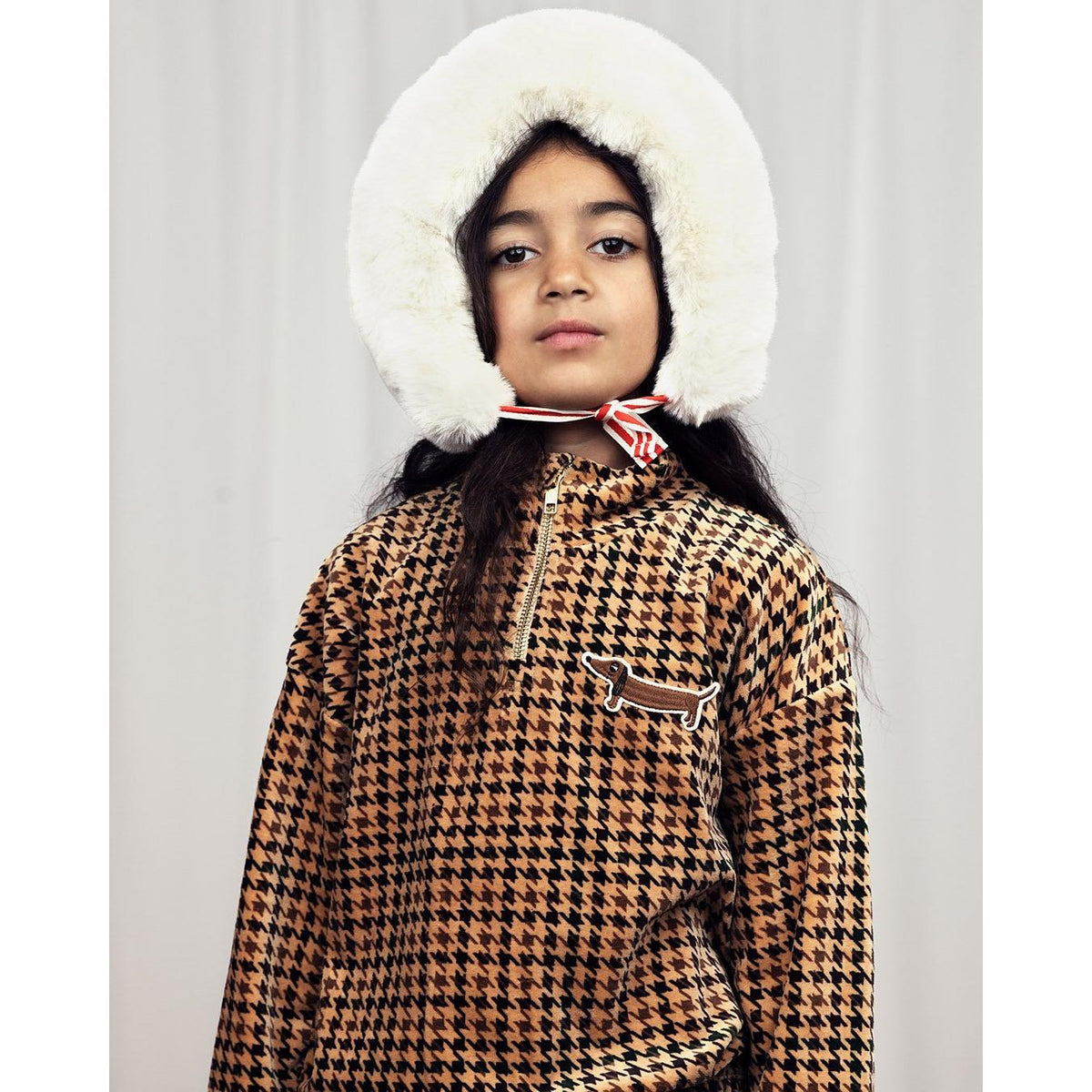 Dog Houndstooth Aop Velour Halfzip Sweatshirt