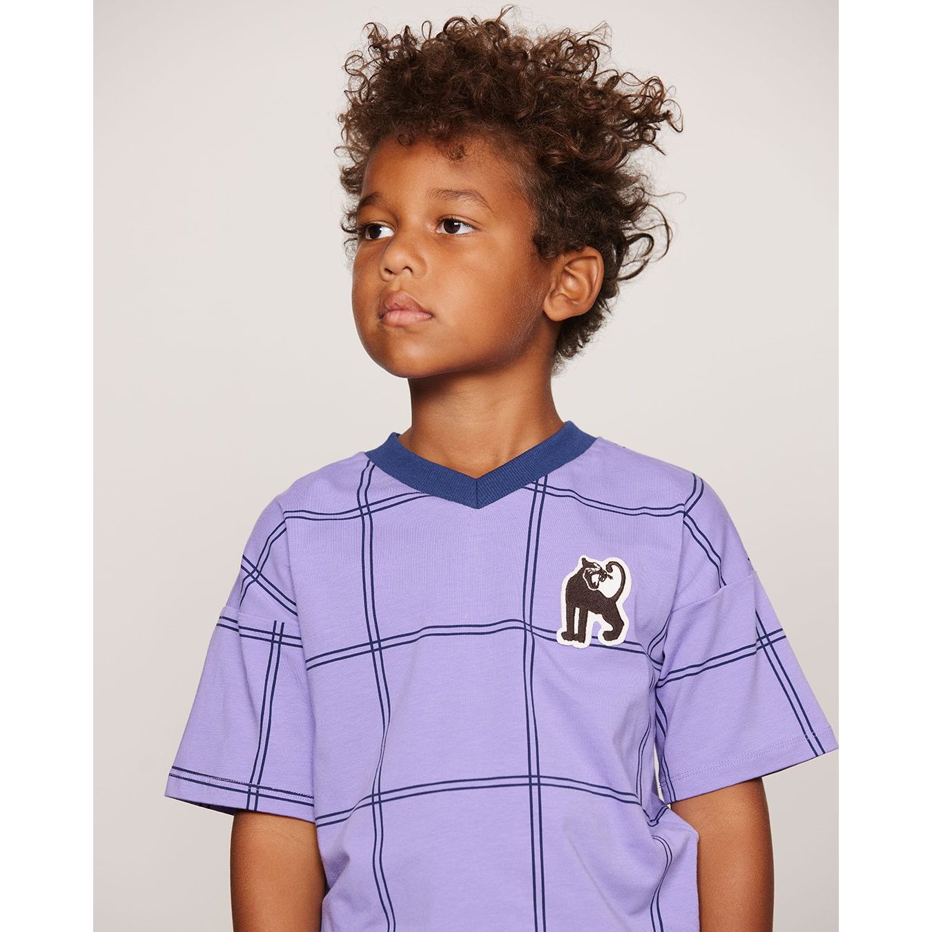 Check Aop Panther Patch Ss Tee - Purple