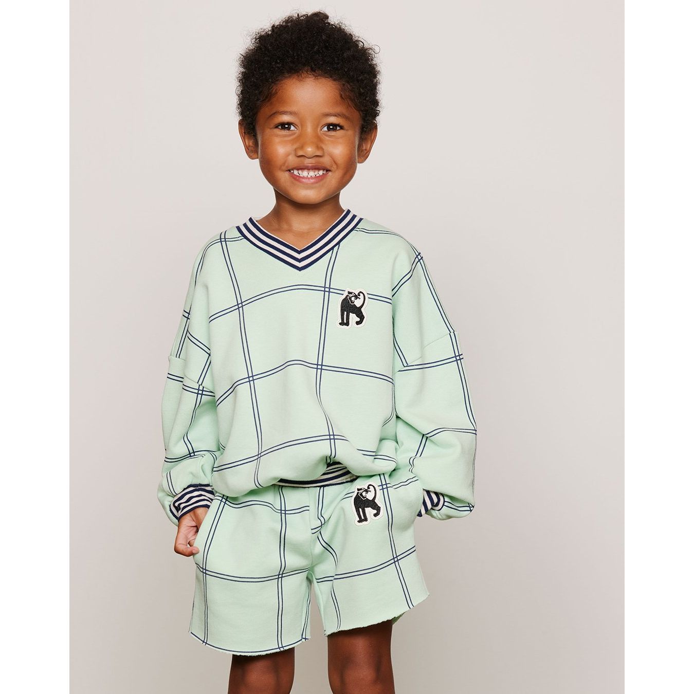 Check Aop Panther Patch Sweatshorts - Green