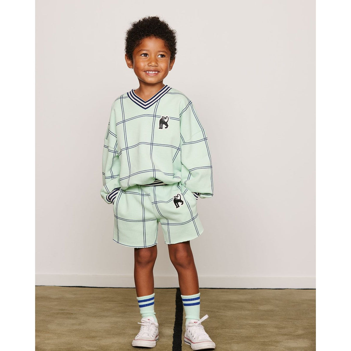 Check Aop Panther Patch Sweatshorts - Green