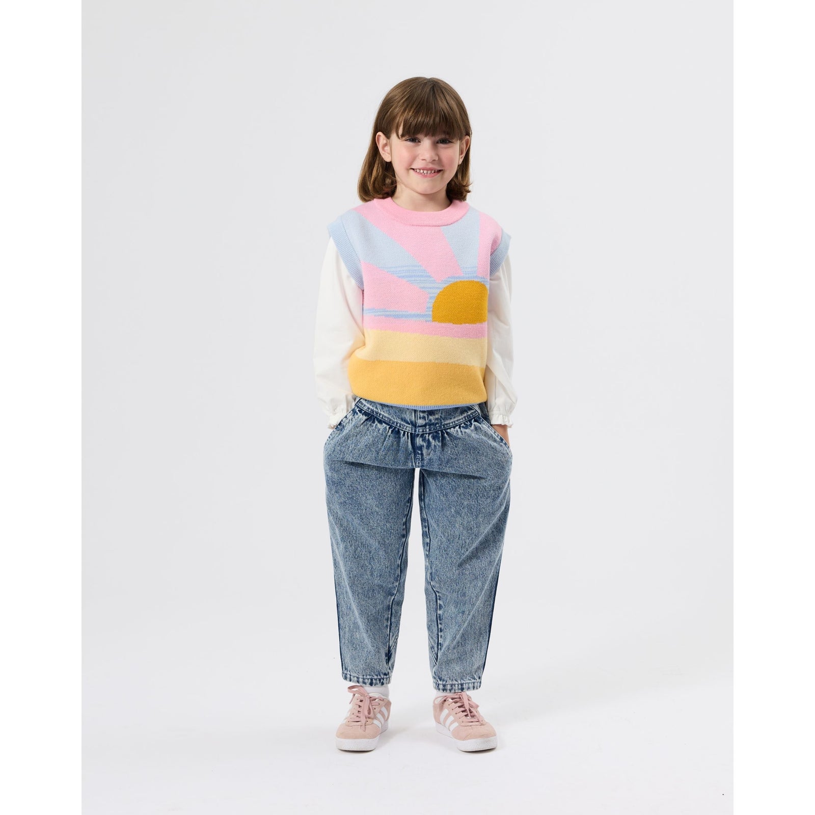 Child wearing Goldie & Ace Sunrise Knit Vest, view 2