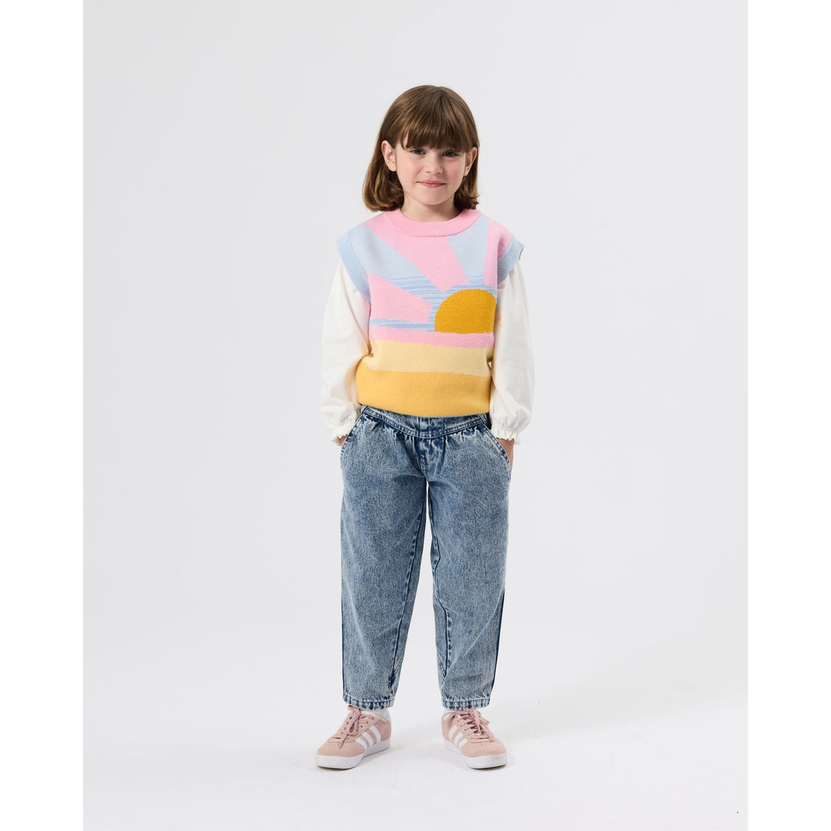 Child wearing Goldie & Ace Laura Puff Sleeve Collar Long Sleeve Top, view 4
