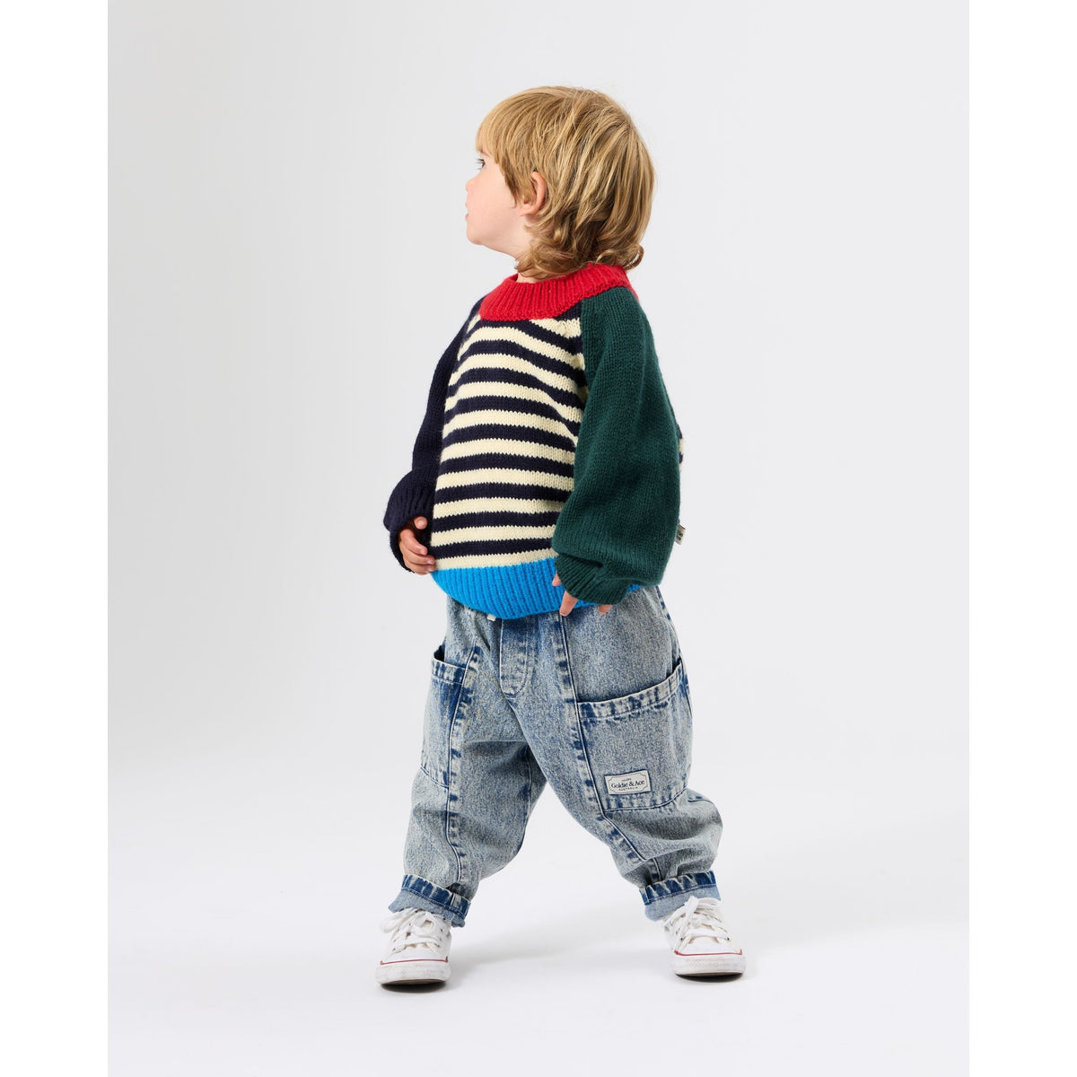 Child wearing Goldie & Ace Marley Chunky Knit Jumper, view 2