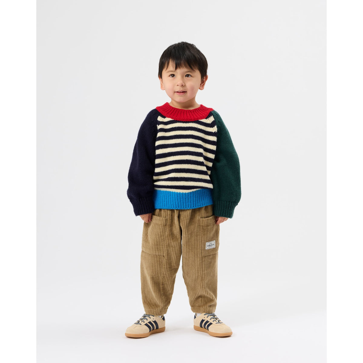 Child wearing Goldie & Ace Kit Corduroy Pocket Pant Khaki, view 2
