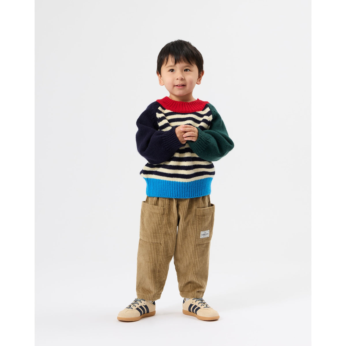Child wearing Goldie & Ace Kit Corduroy Pocket Pant Khaki, view 3