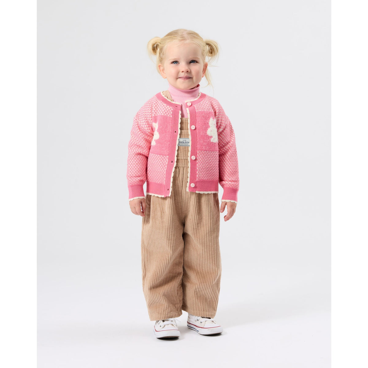 Child wearing Goldie & Ace Bunny Knit Cardigan, view 2