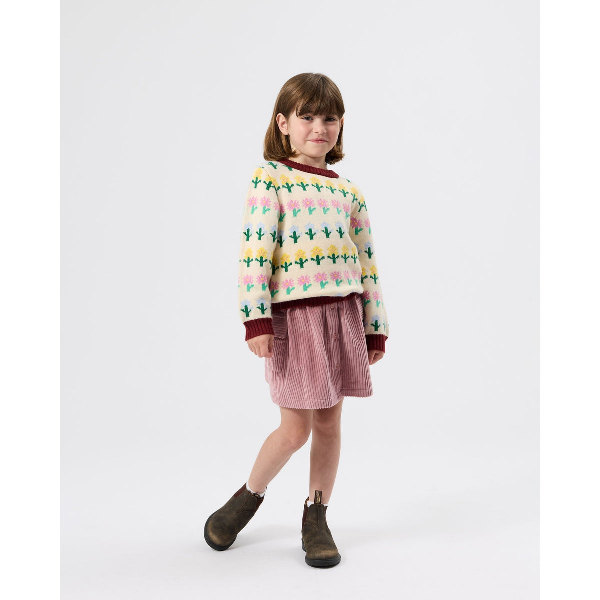 Child wearing Goldie & Ace Flower Garden Knit Jumper, view 2