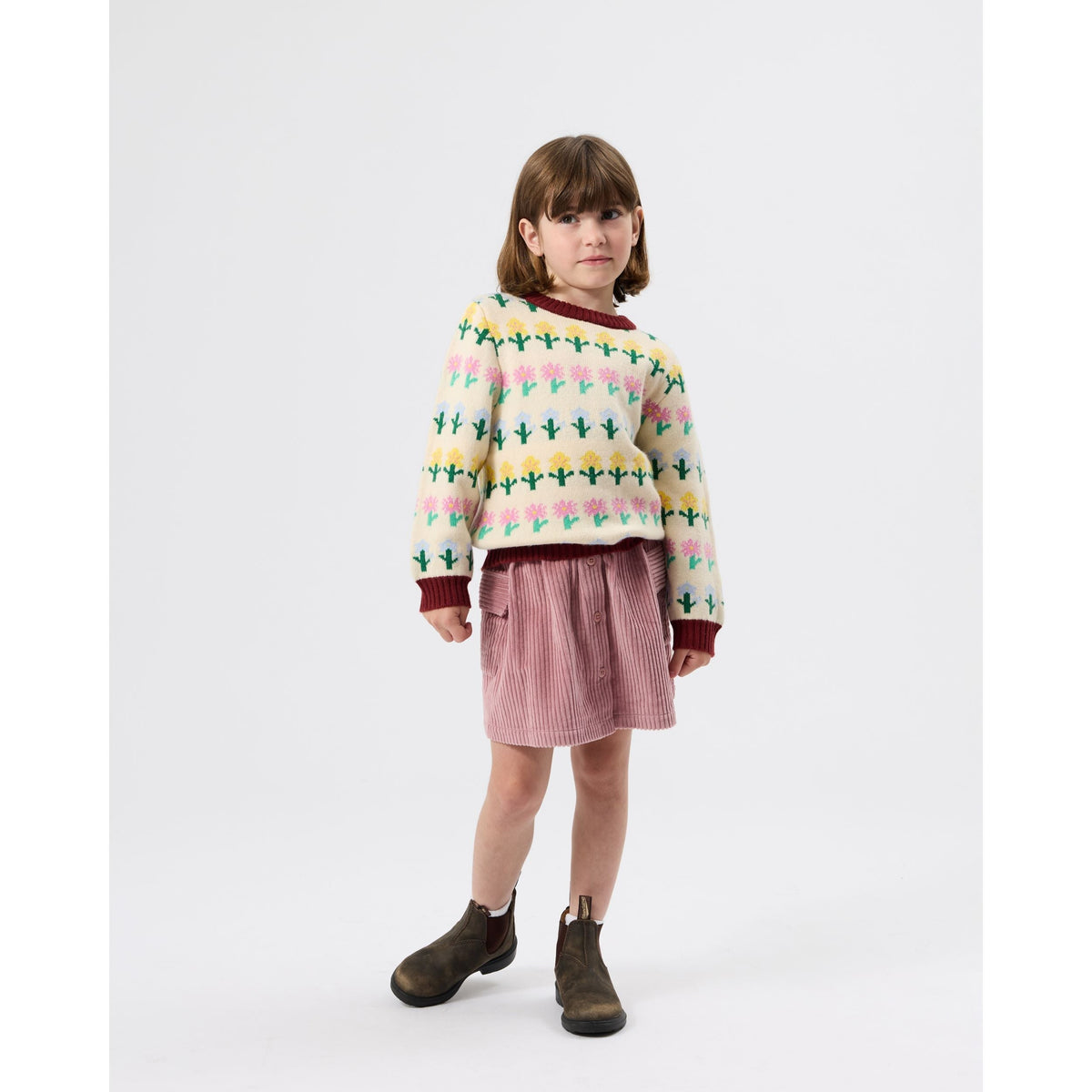Child wearing Goldie & Ace Flower Garden Knit Jumper, view 3