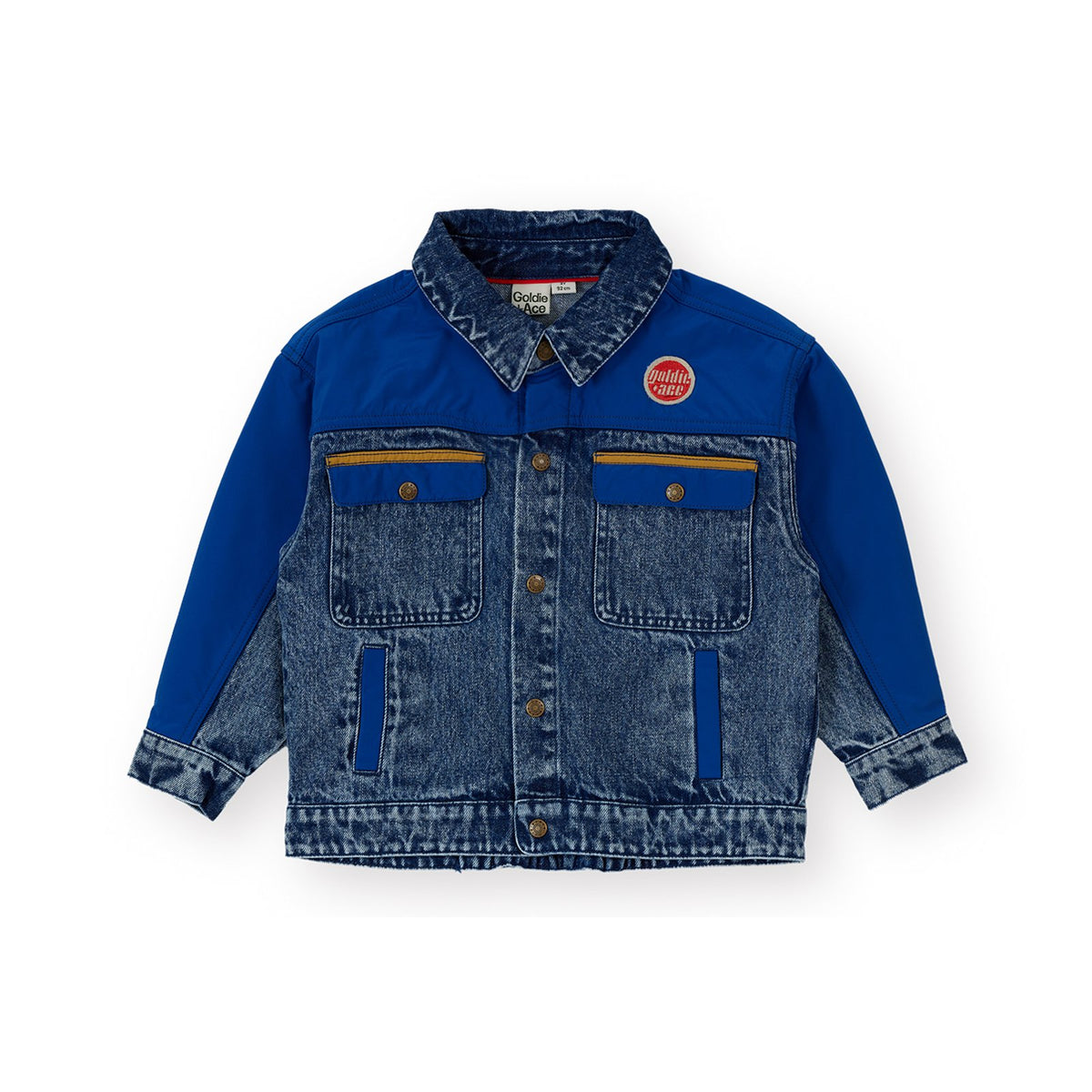 Goldie &amp; Ace Colour Block Vintage Denim Jacket, product flat lay