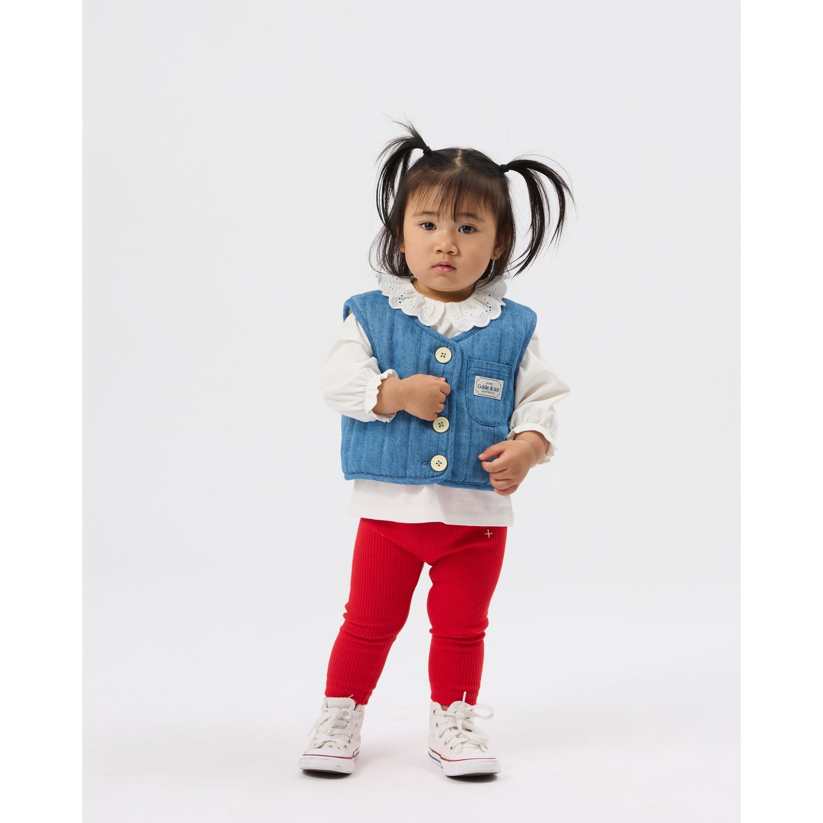 Child wearing Goldie & Ace Bowie Rib Legging Red